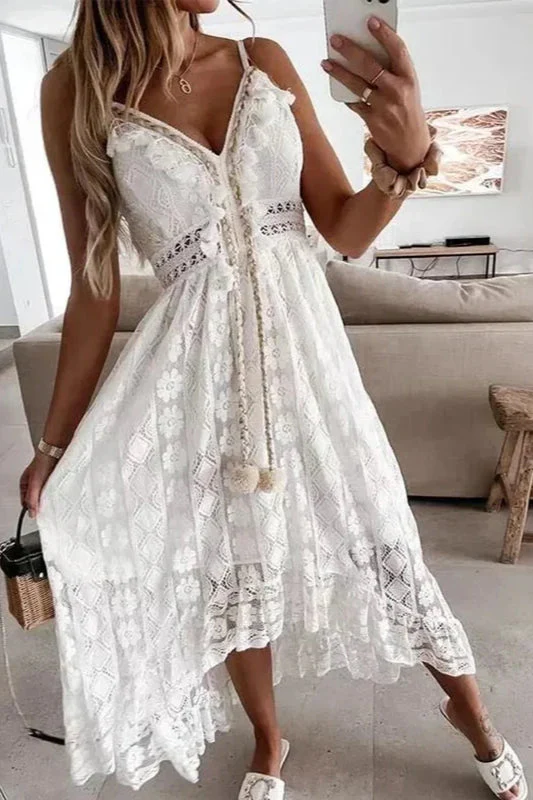 ummer New Lace Sling V-neck Floral Dress - Image 2