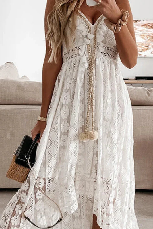 ummer New Lace Sling V-neck Floral Dress - Image 3