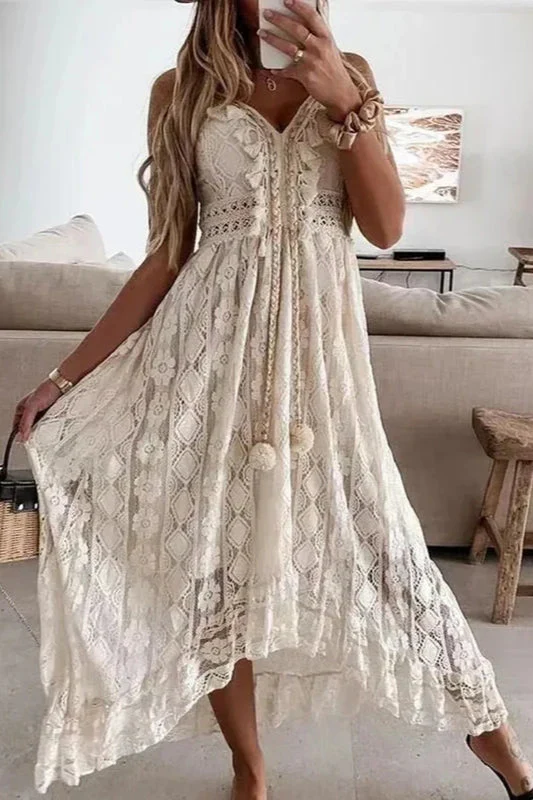 ummer New Lace Sling V-neck Floral Dress - Image 4