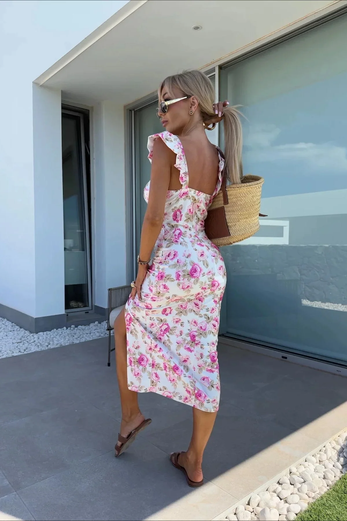 Spaghetti Strap Slit Midi Floral Dress - Image 2