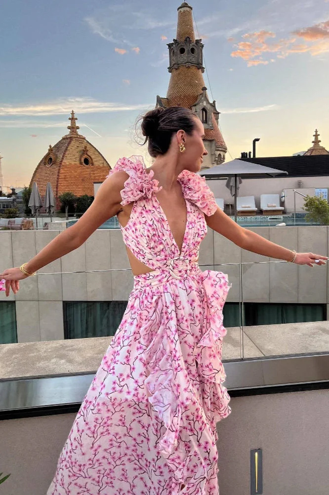 Ruffle Trim Deep V Floral Dress - Image 3