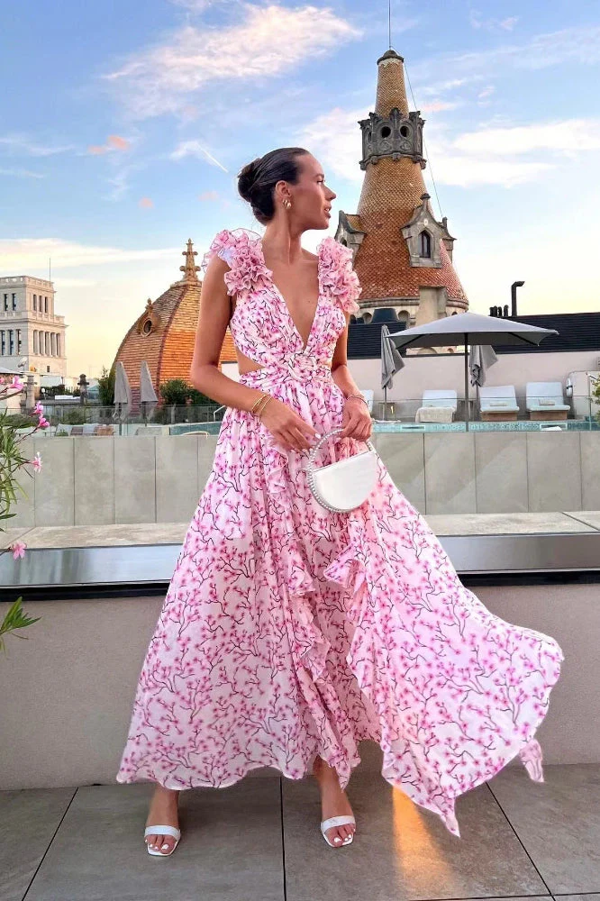 Ruffle Trim Deep V Floral Dress - Image 4