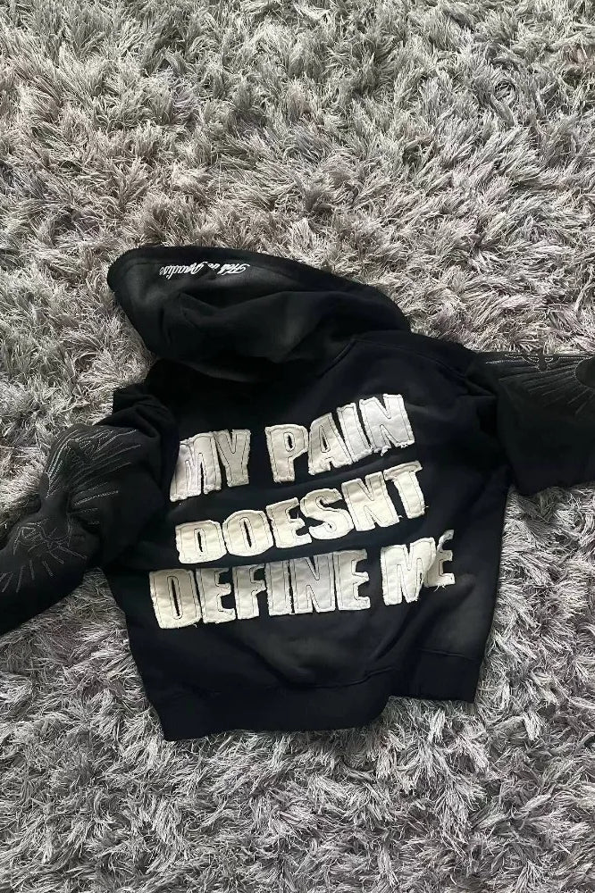 Letter Embroidery Zipper Hoodie - Image 2
