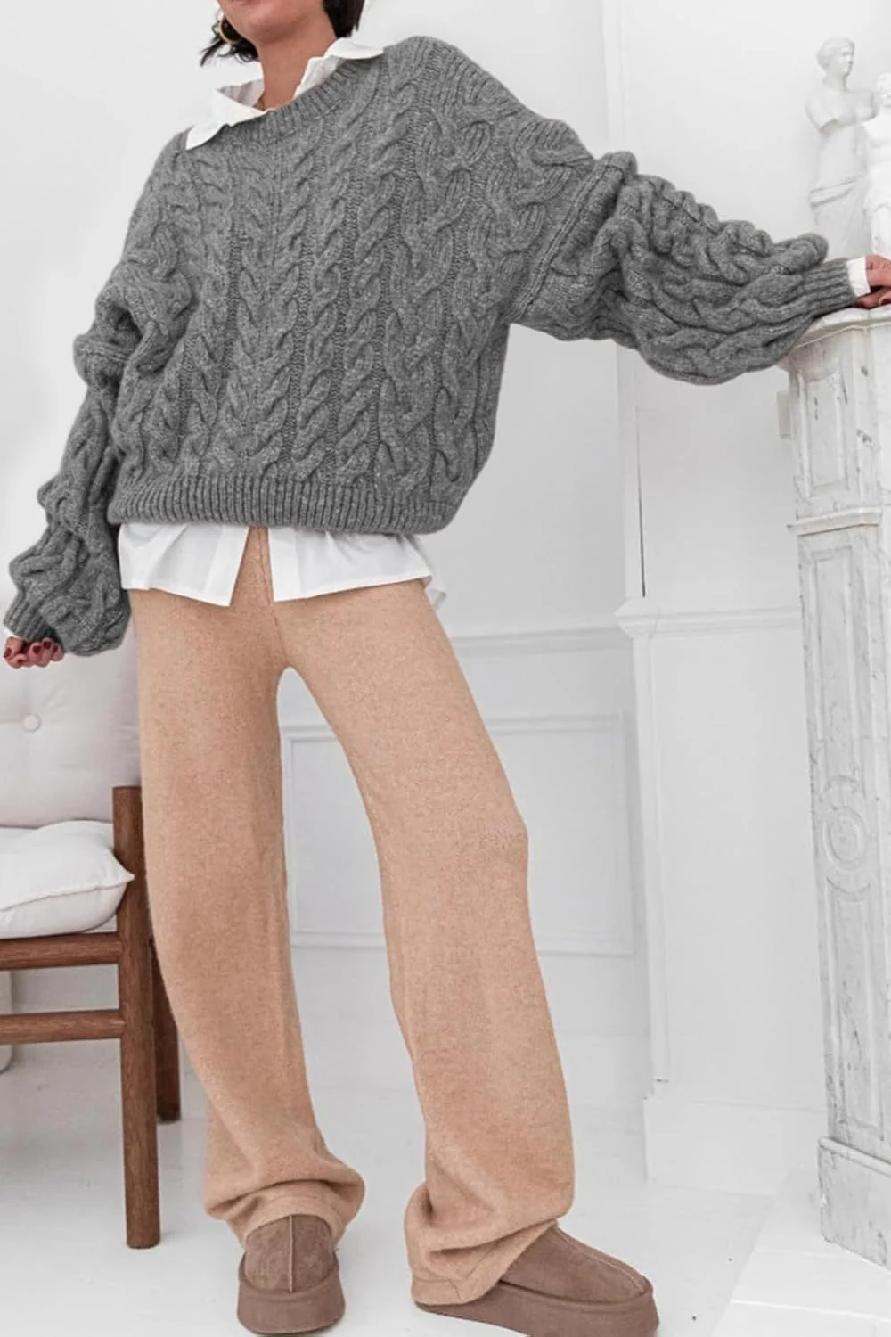 Vintage Chunky Knit Cable Sweater - Image 2