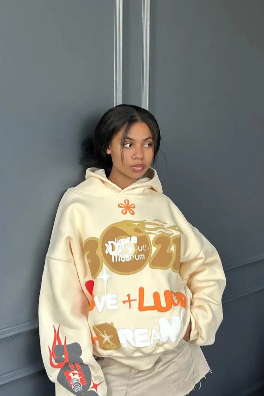 Oversized Letter Puff Print Hoodie - Image 2