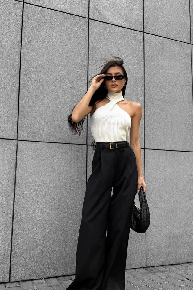 Wide Leg Buttoned Pleated Work Pant - Image 2