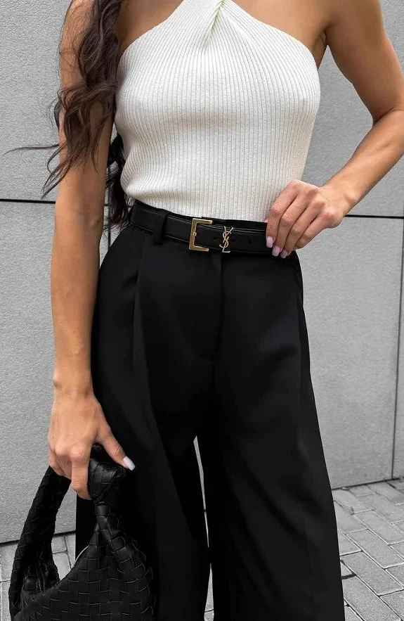 Wide Leg Buttoned Pleated Work Pant - Image 3