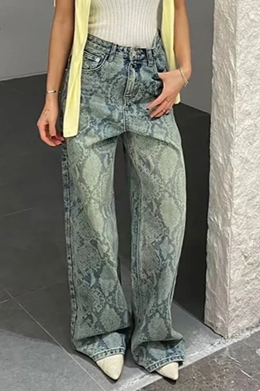 Serpentine Print Low Waist Straight Leg Jeans - Image 2