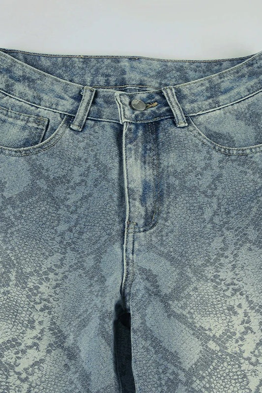 Serpentine Print Low Waist Straight Leg Jeans - Image 5