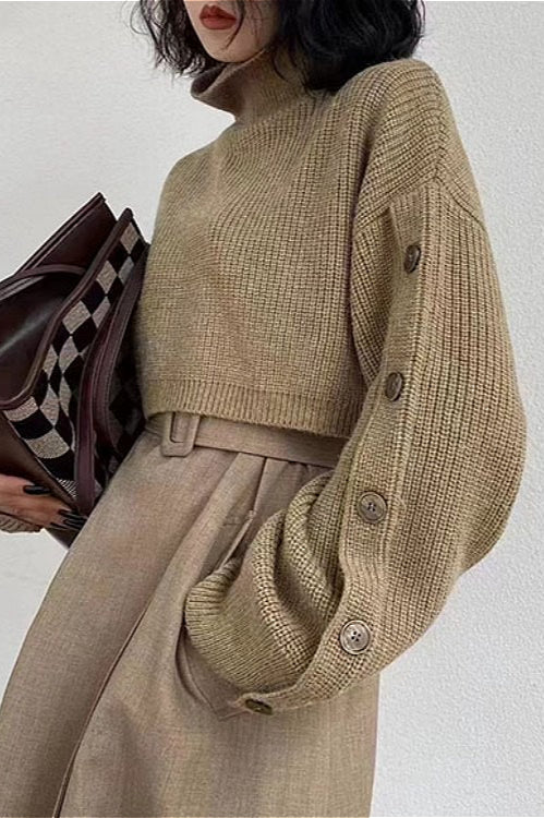 Vintage Turtleneck Crop Knit Sweater - Image 2