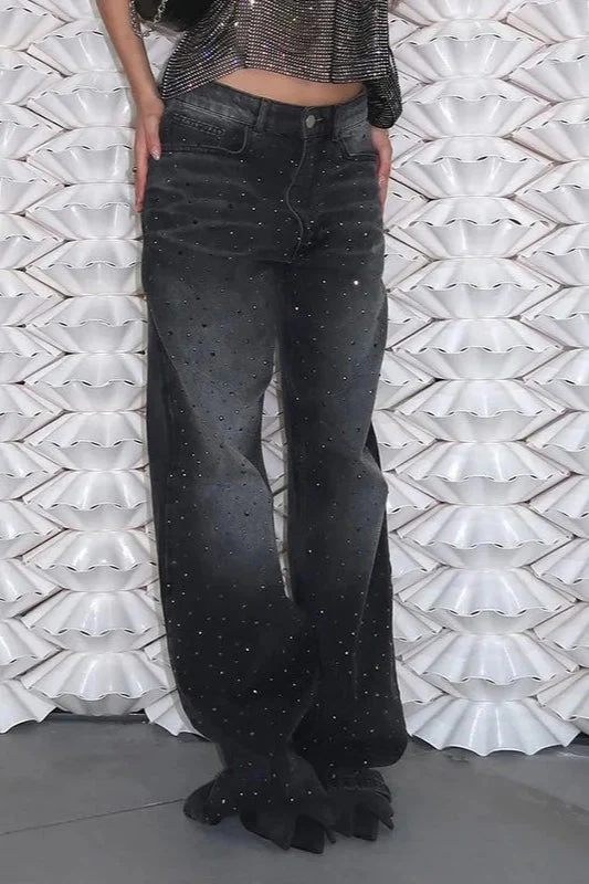 Vintage Rhinestone Low Waisted Jeans - Image 3