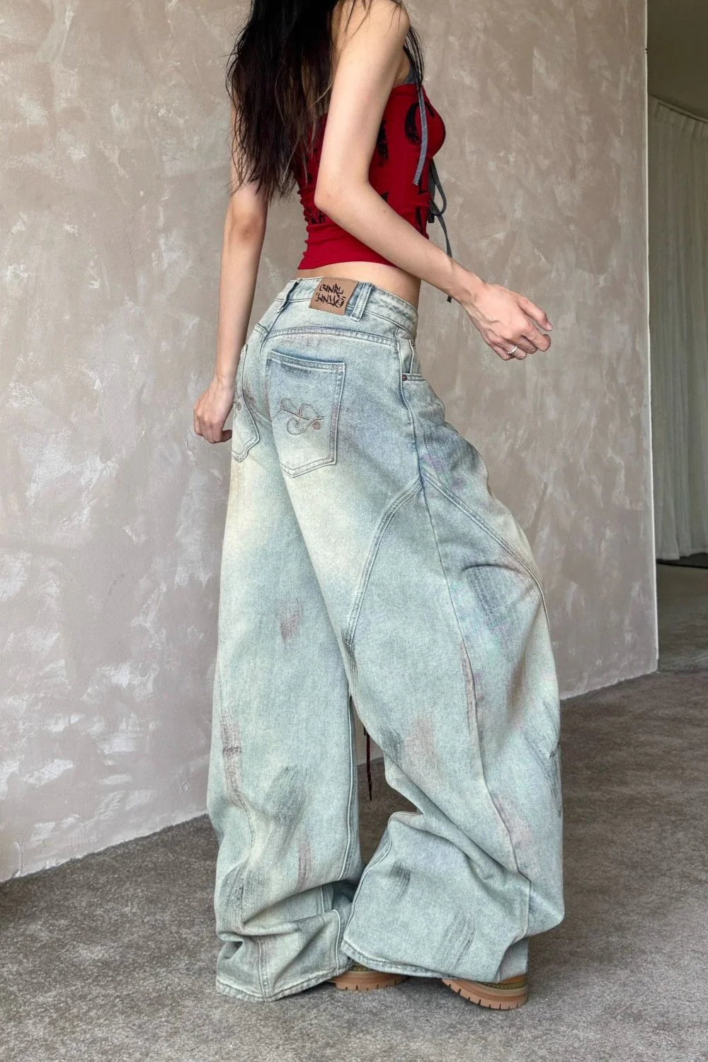 Y2K Light Blue Baggy Denim Jeans - Image 2