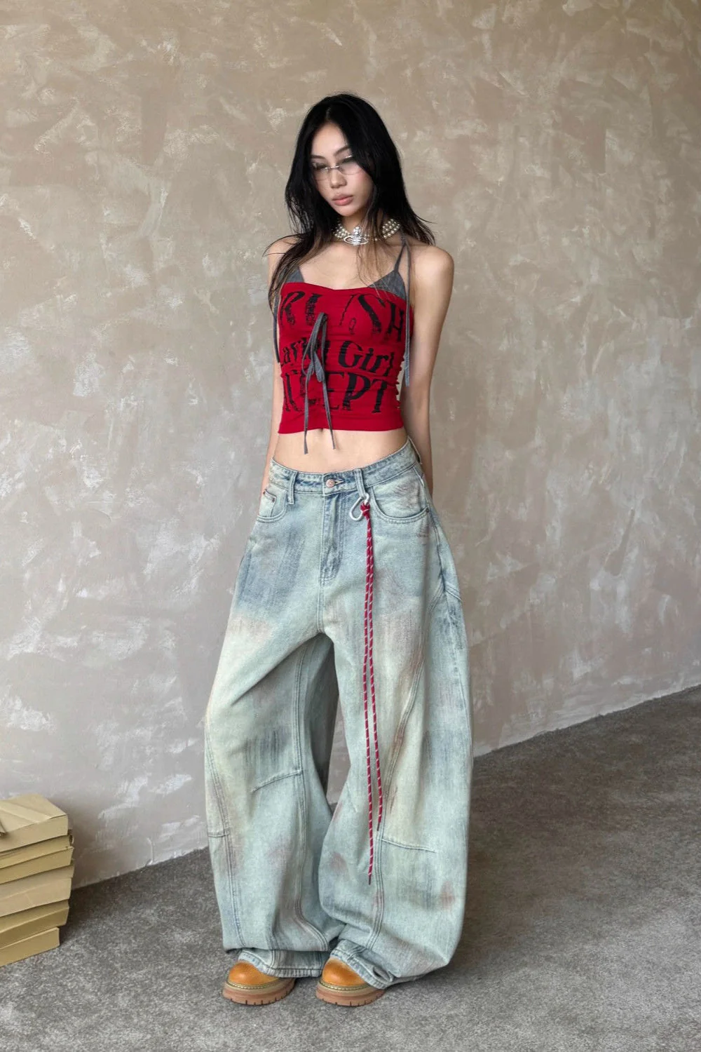 Y2K Light Blue Baggy Denim Jeans - Image 4
