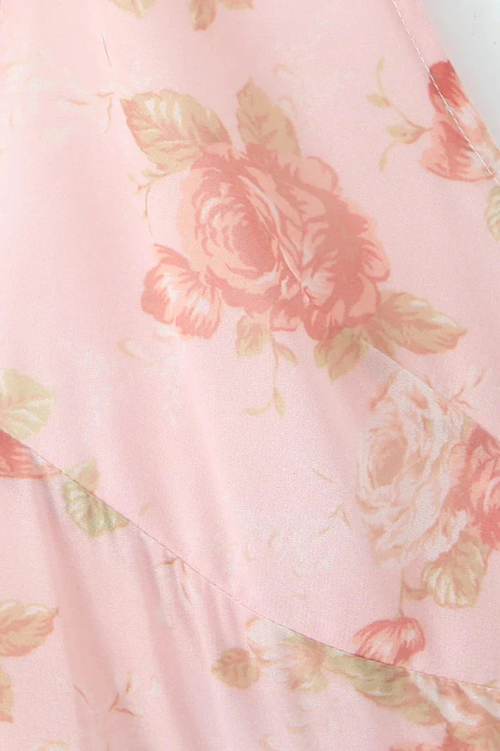 Holiday Pink Flower Print Halter Floral Dress - Image 3