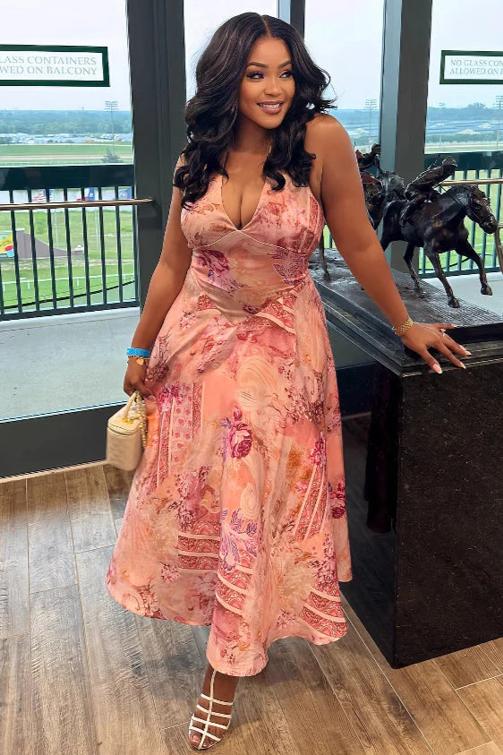 Elegant Floral Print Halter High Waist Floral Dress - Image 4