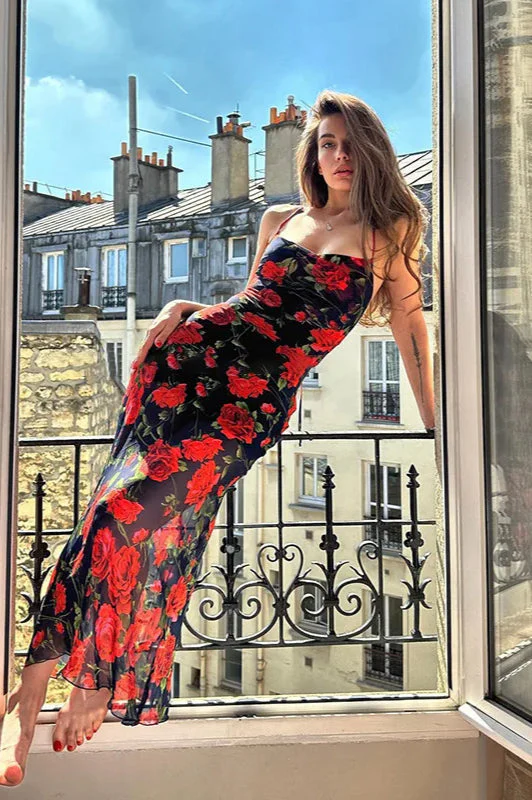 Floral Print Spaghetti Strap Bodycon Floral Dress - Image 2