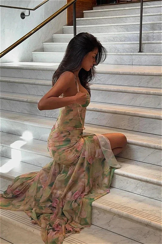 Sexy High Waist Split Floral Dress - Image 5