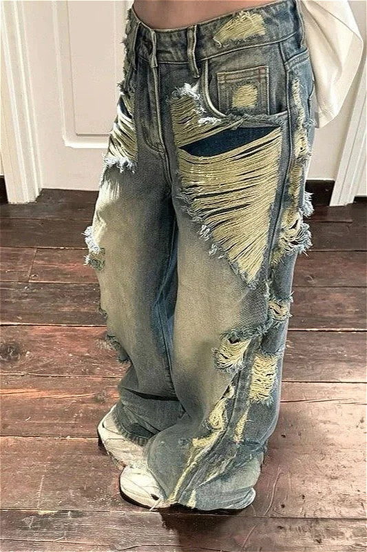 Light Blue Ripped High Waist Wide Leg Denim Jeans - Image 4