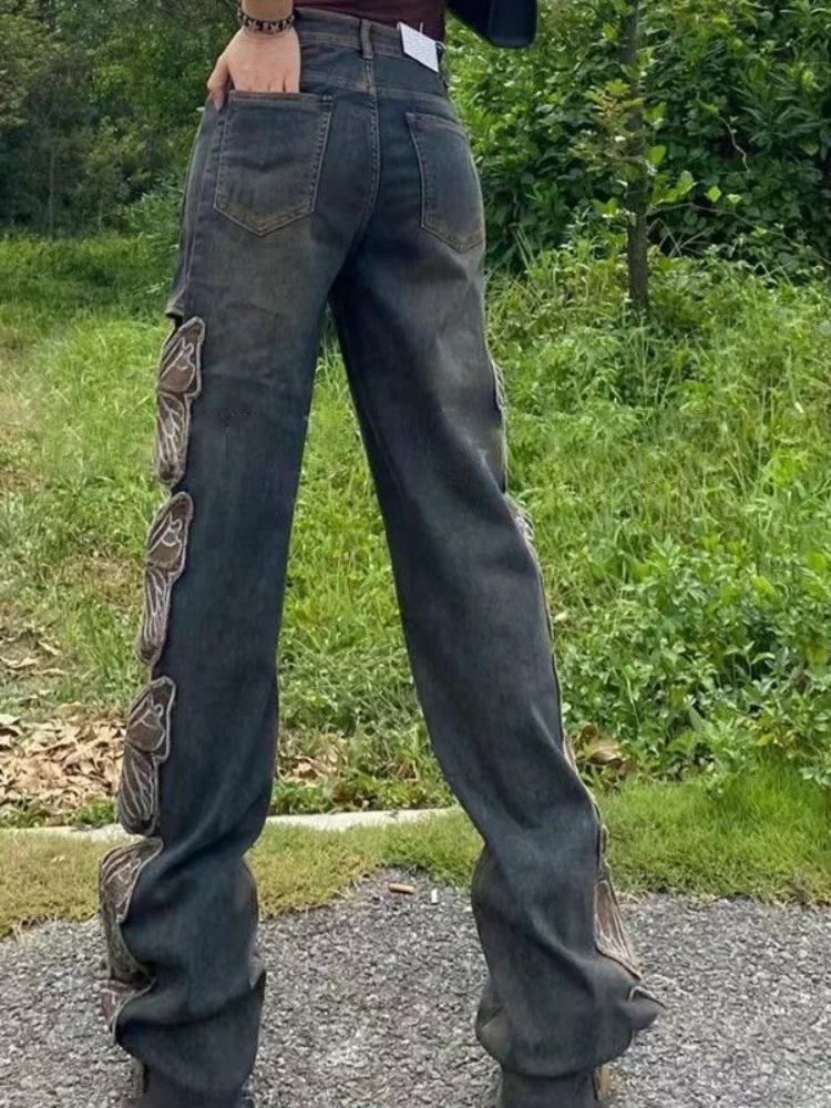 Fashion Vintage Butterfly Hollow Out Jeans - Image 4