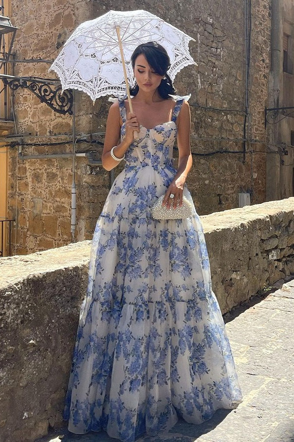 Floral Print Sleeveless Backless Lace-up Floral Dress - Image 2