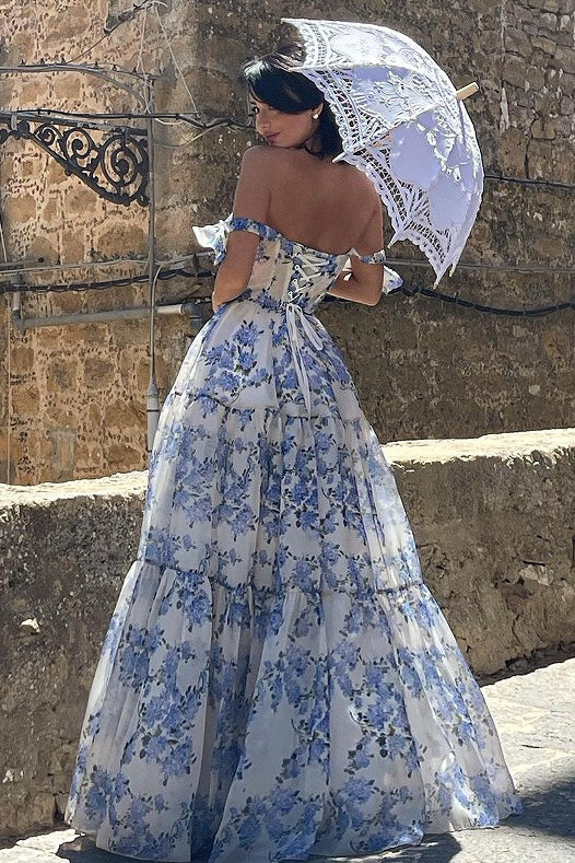 Floral Print Sleeveless Backless Lace-up Floral Dress - Image 4