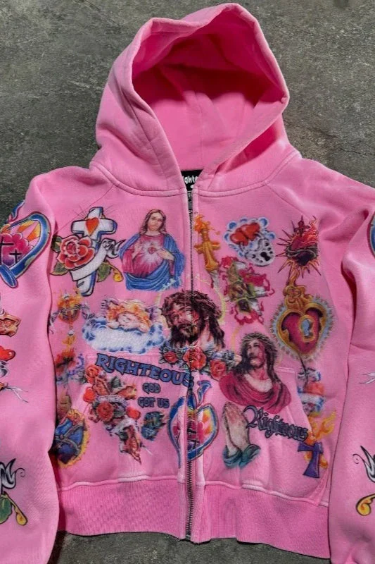 Retro Pattern Printed Loose Hoodie - Image 2