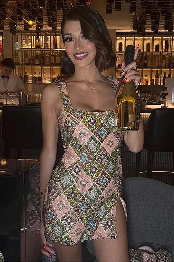Sequin Halter Mini Floral Dress - Image 4