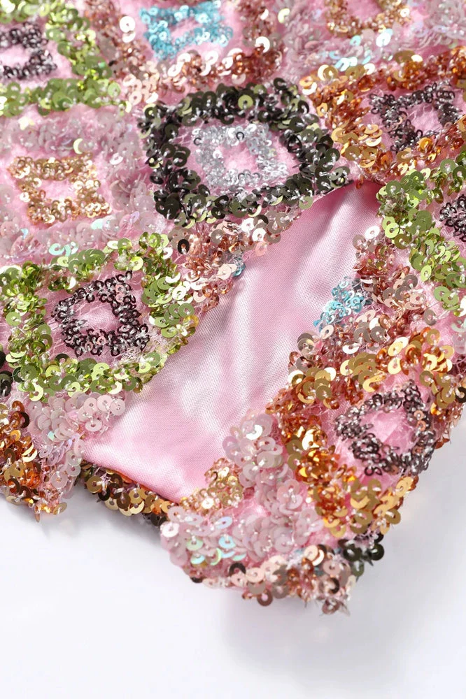 Sequin Halter Mini Floral Dress - Image 7