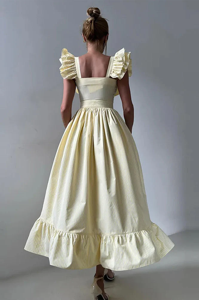 Ruffle Striped Square Collar Floral Dress - Image 7