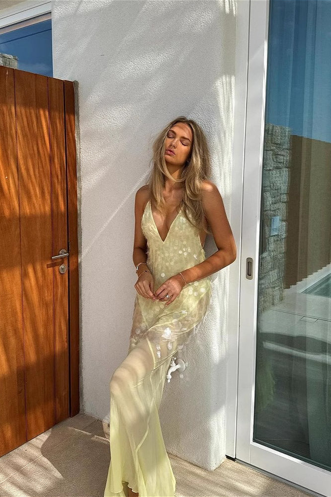 Hollow Sleeveless High Waist Sequin Floral Dress - Image 3