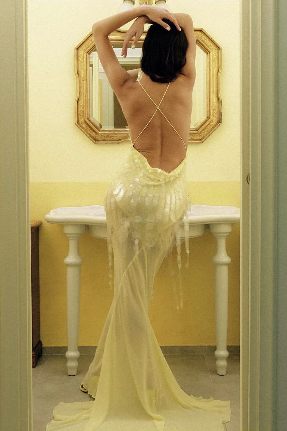 Hollow Sleeveless High Waist Sequin Floral Dress - Image 4