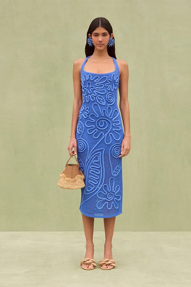 Elegant Knitted Sleeveless Floral Dress - Image 5