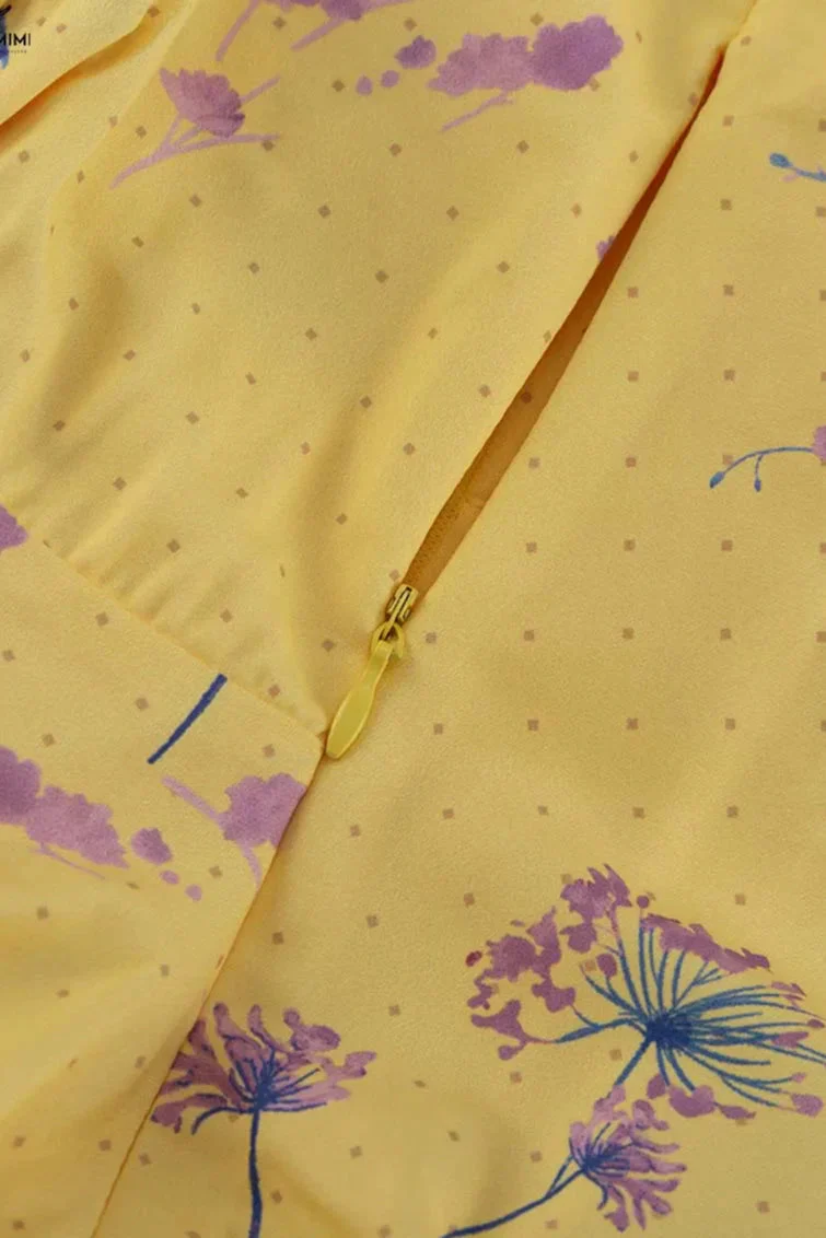 Casual Yellow Print Spaghetti Strap Floral Dress - Image 4