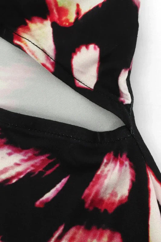 Black O-Neck Sleeveless Hollow Out Floral Dress - Image 4