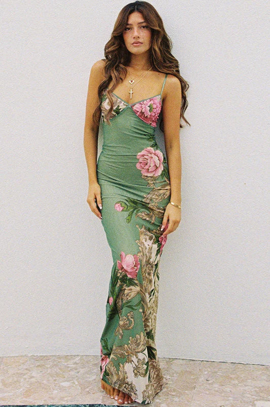 Elegant Spaghetti Strap Maxi Floral Dress - Image 2