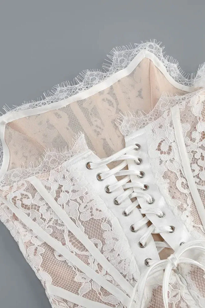 Lace Sheer Patchwork Strapless Floral Dress - Image 7