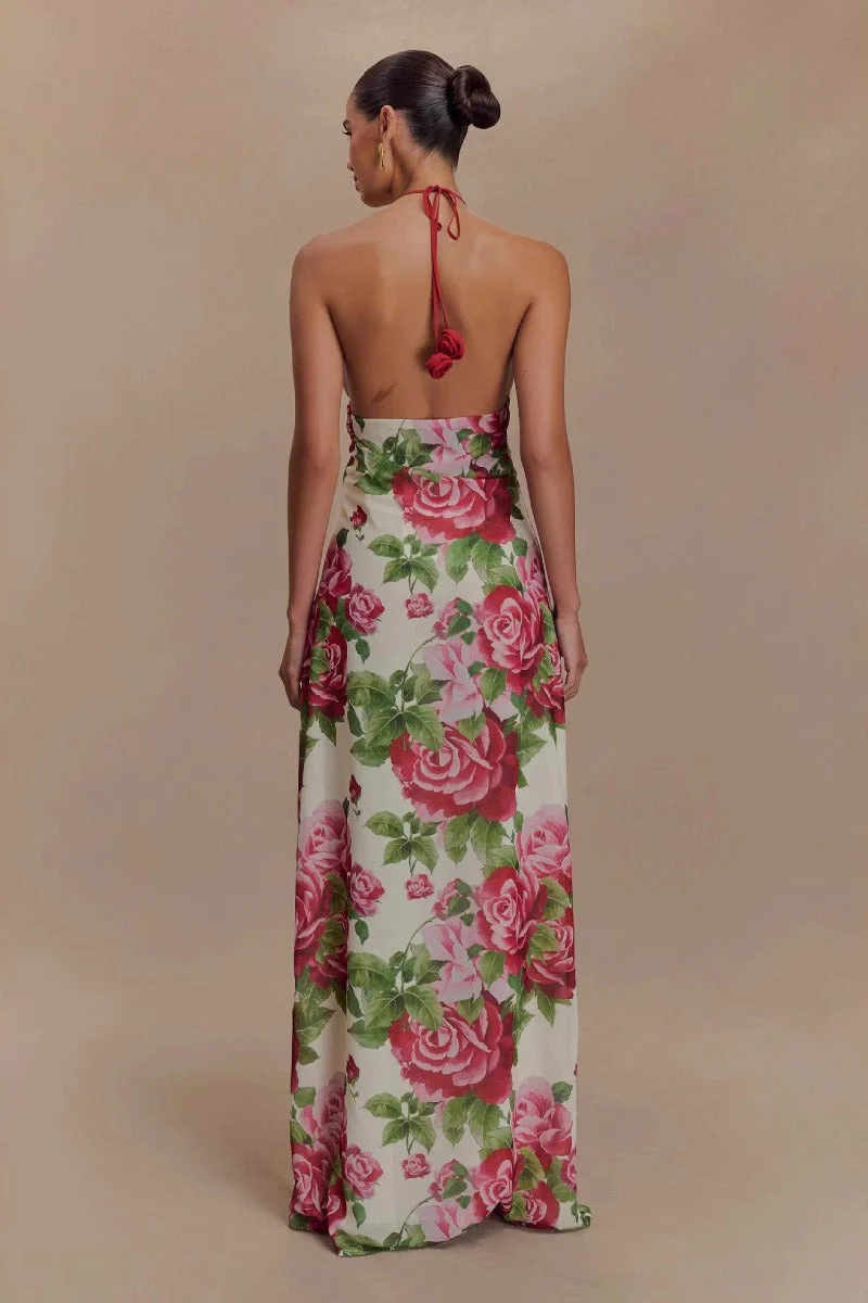 Rose Halter Off-Shoulder Floral Dress - Image 3