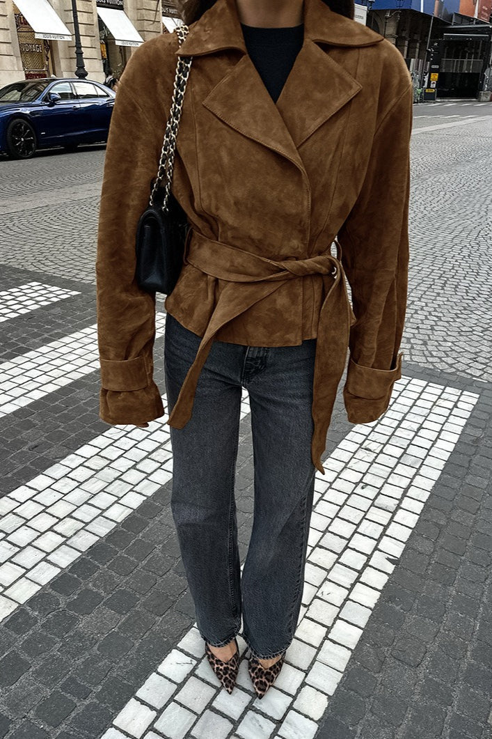 Belted Brown Suede Jacket - Image 3