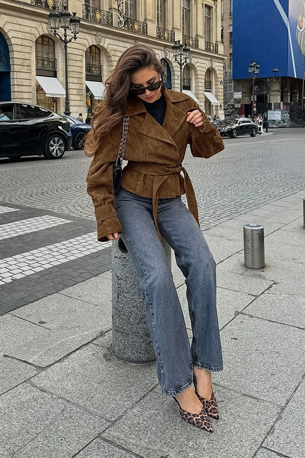 Belted Brown Suede Jacket - Image 4
