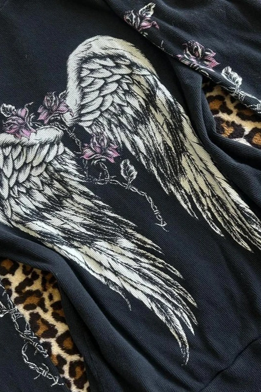 Vintage Flower Wings Print Hoodie - Image 4