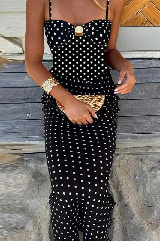 Polka Dot Lace Cami Backless Maxi Dress - Image 2
