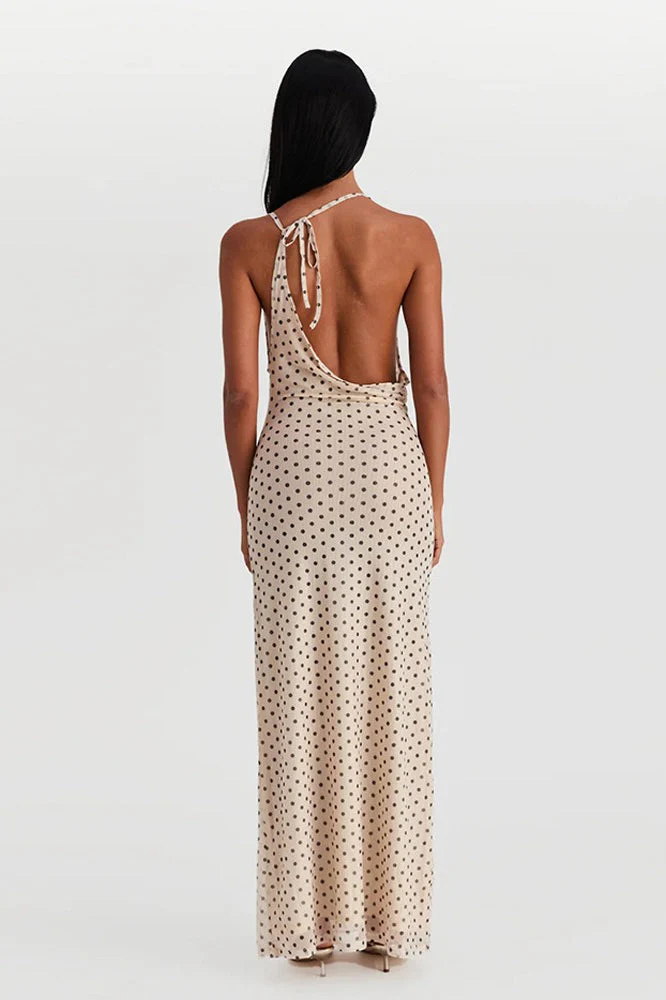 Polka Dot Halter Neck Sleeveless Maxi Dress - Image 5