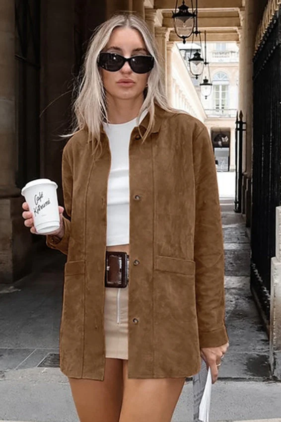 Fashionable Brown Suede Jacket - Image 2