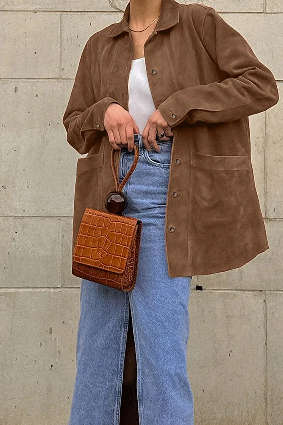 Fashionable Brown Suede Jacket - Image 3
