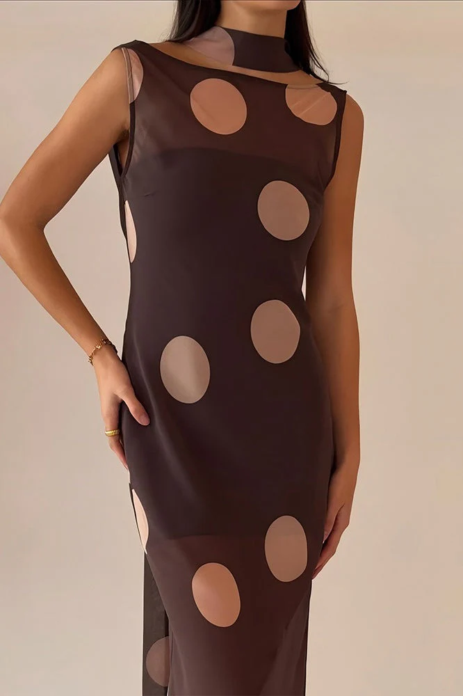 Vintage Polka Dot Sleeveless Bodycon Maxi Dress - Image 2