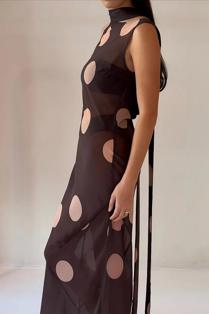 Vintage Polka Dot Sleeveless Bodycon Maxi Dress - Image 3