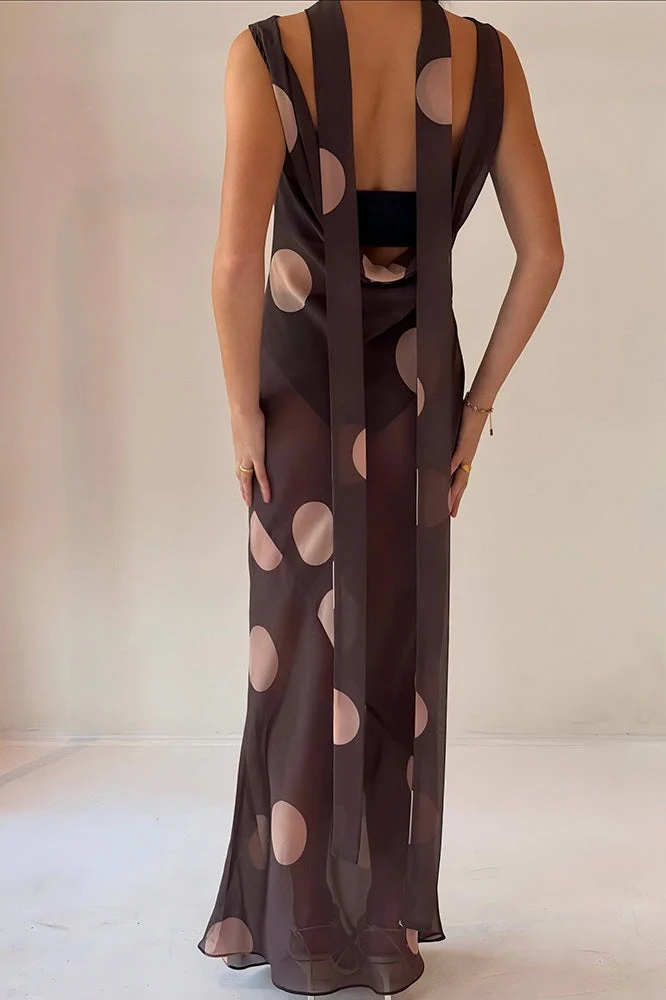 Vintage Polka Dot Sleeveless Bodycon Maxi Dress - Image 4