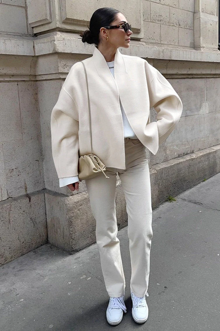 Loose Fit Beige Wool Jacket - Image 2