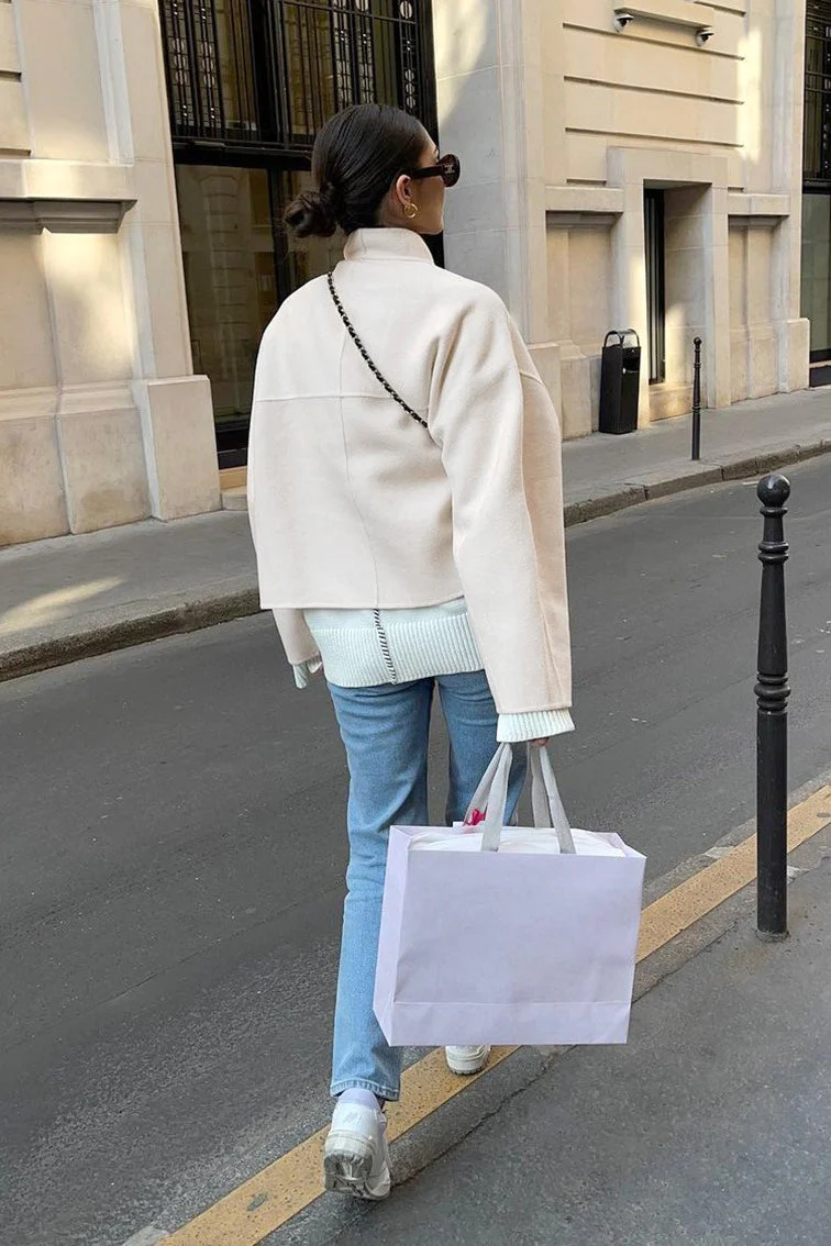 Loose Fit Beige Wool Jacket - Image 3