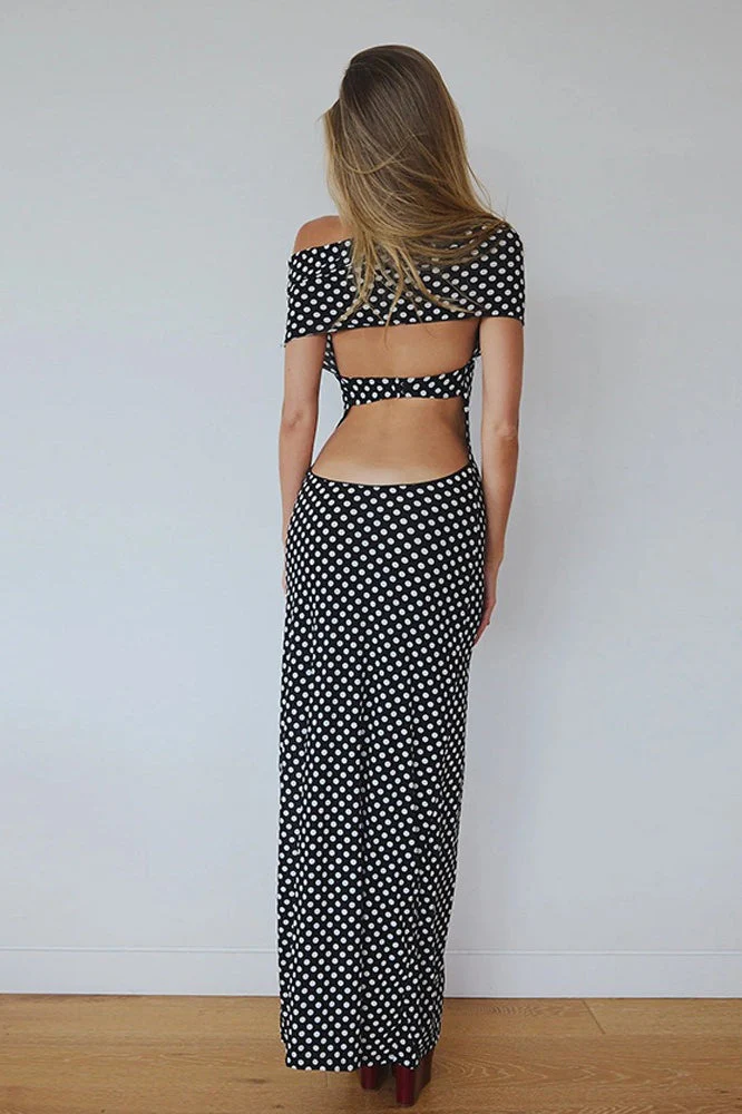 Sexy Polka Dot Halter Neck Bodycon Maxi Dress - Image 3